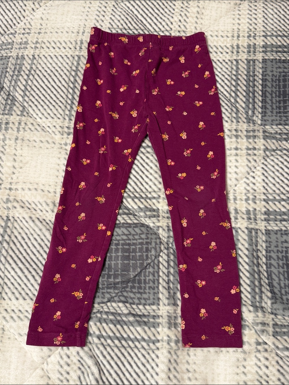 Girls' Floral Print Burgundy Leggings